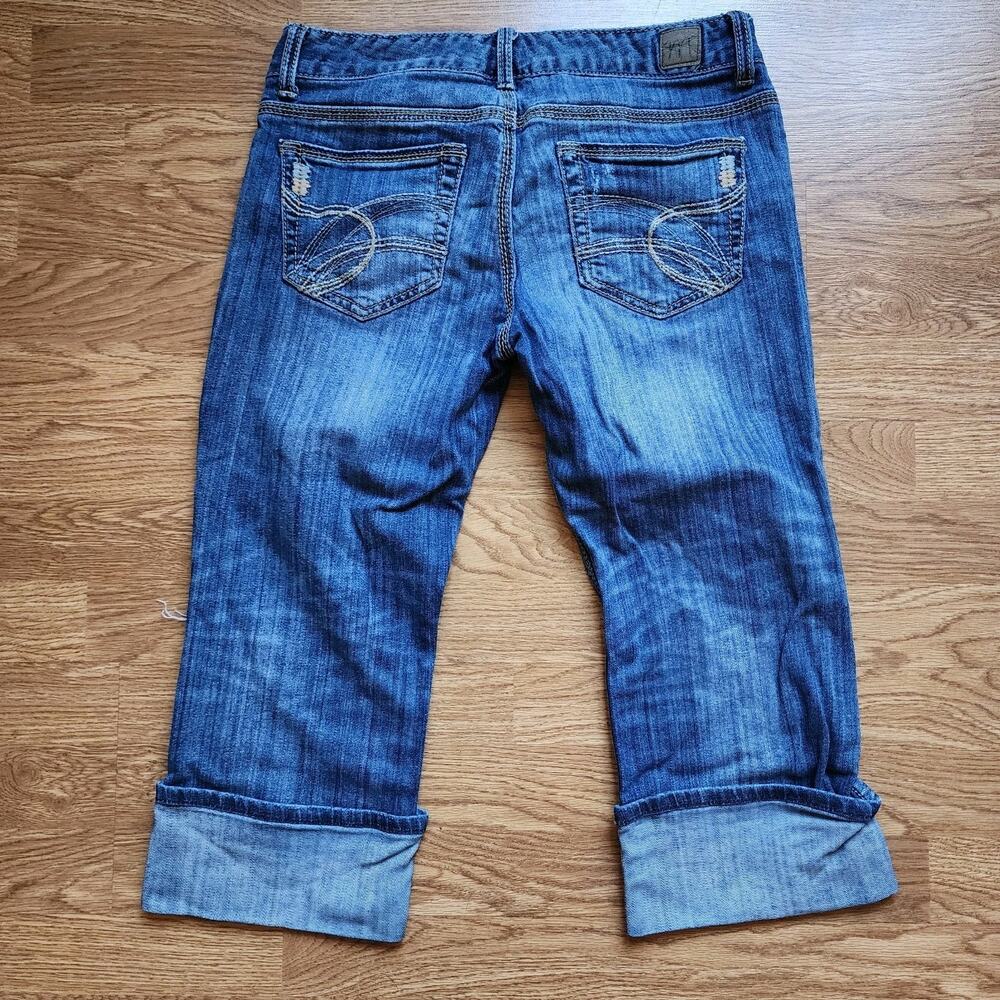 Madison Denim Co Capri Jeans Womens Size 7/8 Stretch Distressed Cuff Embroidered - Picture 6 of 14